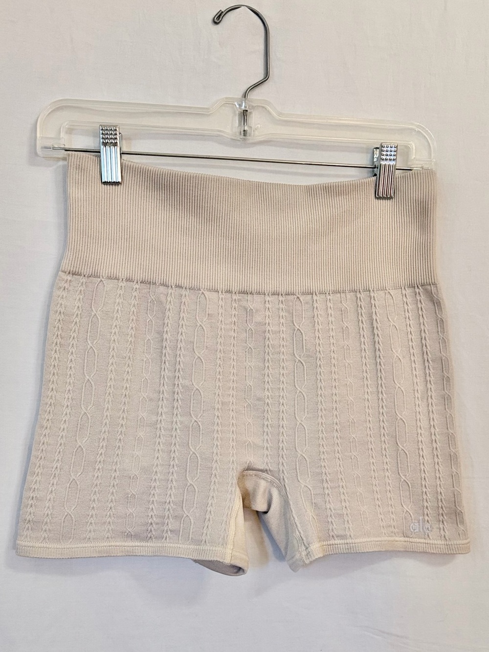Alo Yoga Cream Cable Knit Biker Shorts High Waist Balletcore Cozy Activewear